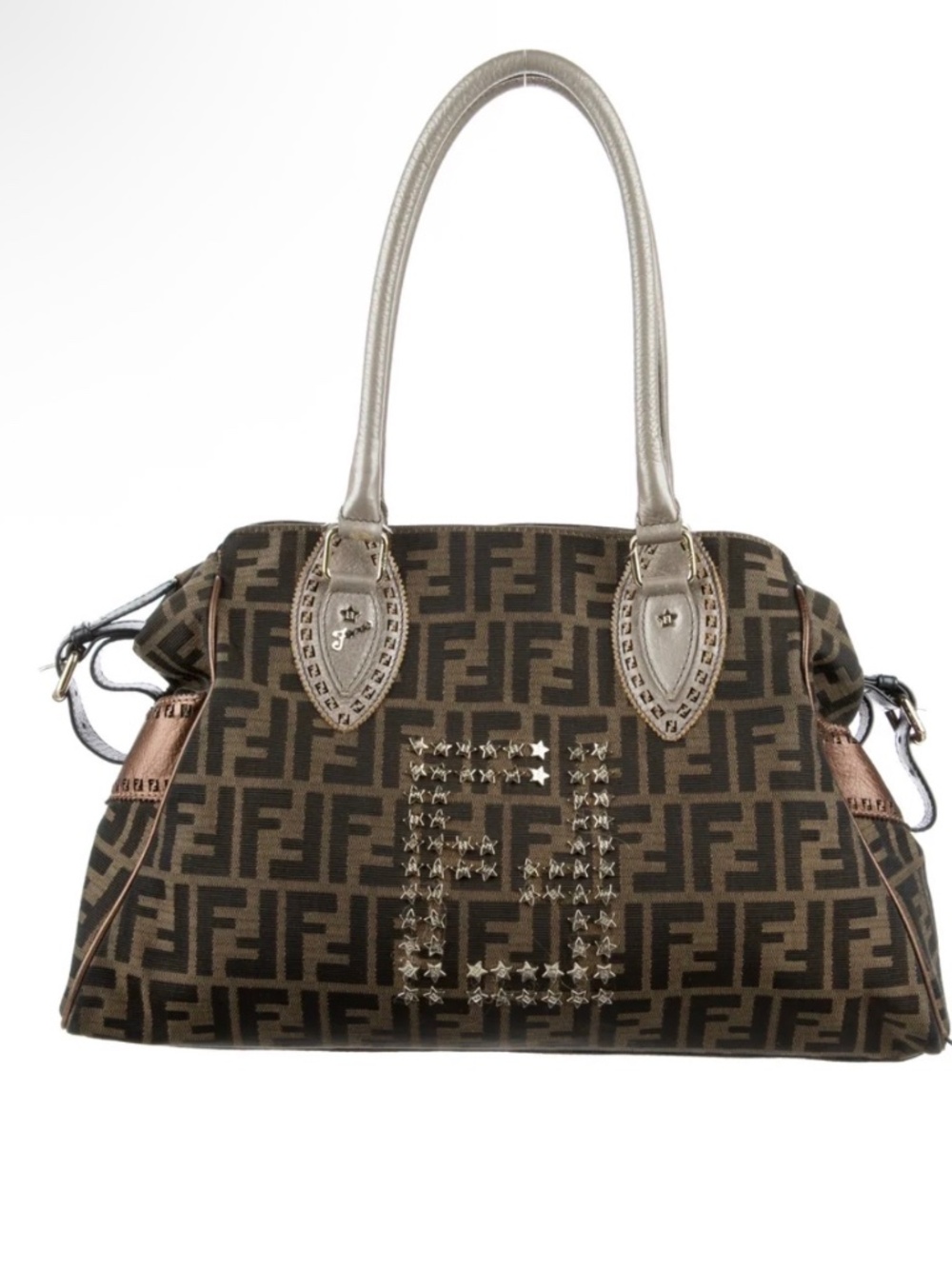 FENDI Medium Zucca Studded Du Jour Bag AUTHENTIC